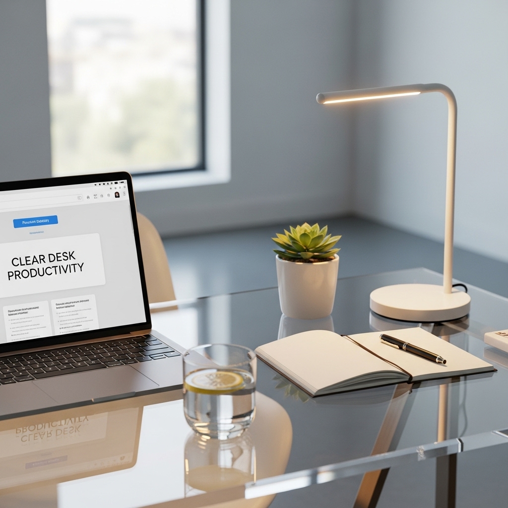 Clear cluttered desk for small home office productivity